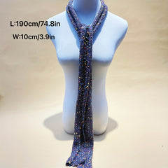 Gray Dotted Thin Scarf Solid Knitted Neckerchief Long Narrow Neck Scarf