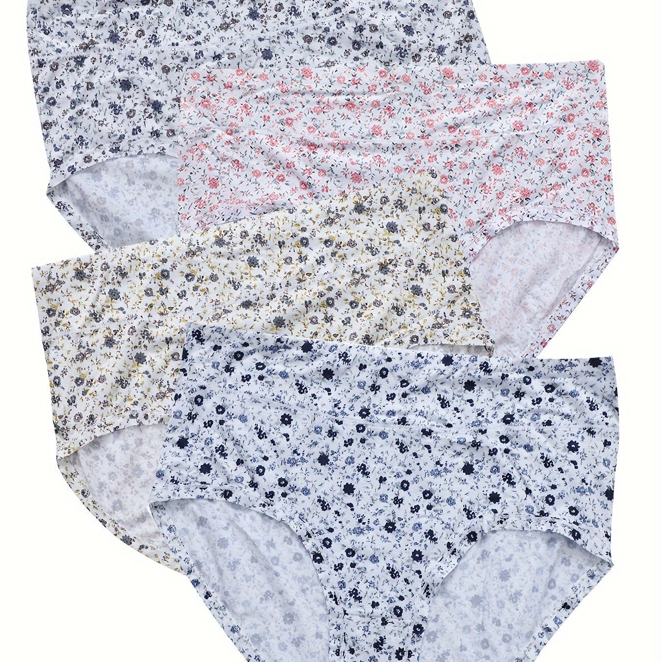 4 Pcs Women's Plus Ditsy Floral Print Comfort Briefs