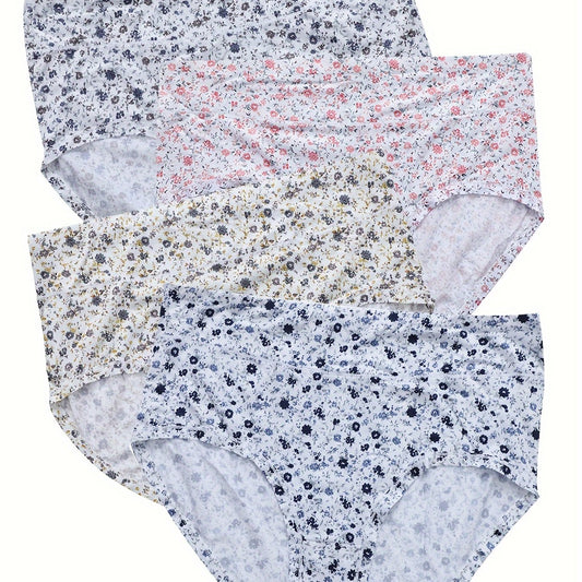 4 Pcs Women's Plus Ditsy Floral Print Comfort Briefs