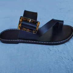 Women's Flat Slide Shoes Toe Loop Buckle Strap Slip On Shoes