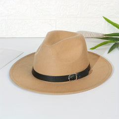 Woolen Top Hat British Style Belt Jazz Hat Big Brim Hat Felt Hat