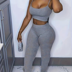 Hourglass Two piece Cami Top Set Sexy Crop Cami Top & Casual Pants 2pcs