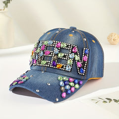 Rhinestone QUEEN Patch Baseball Cap Y2K Denim Sports Hat