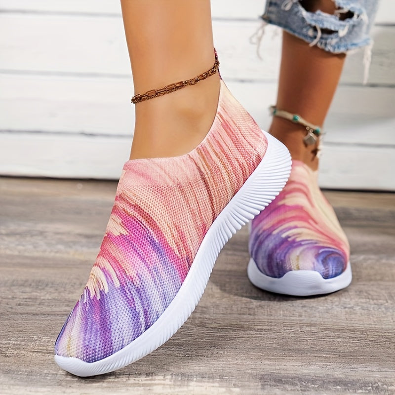 Colorful Pattern Knit Sock Sneakers Slip On Lightweight Casual Shoes