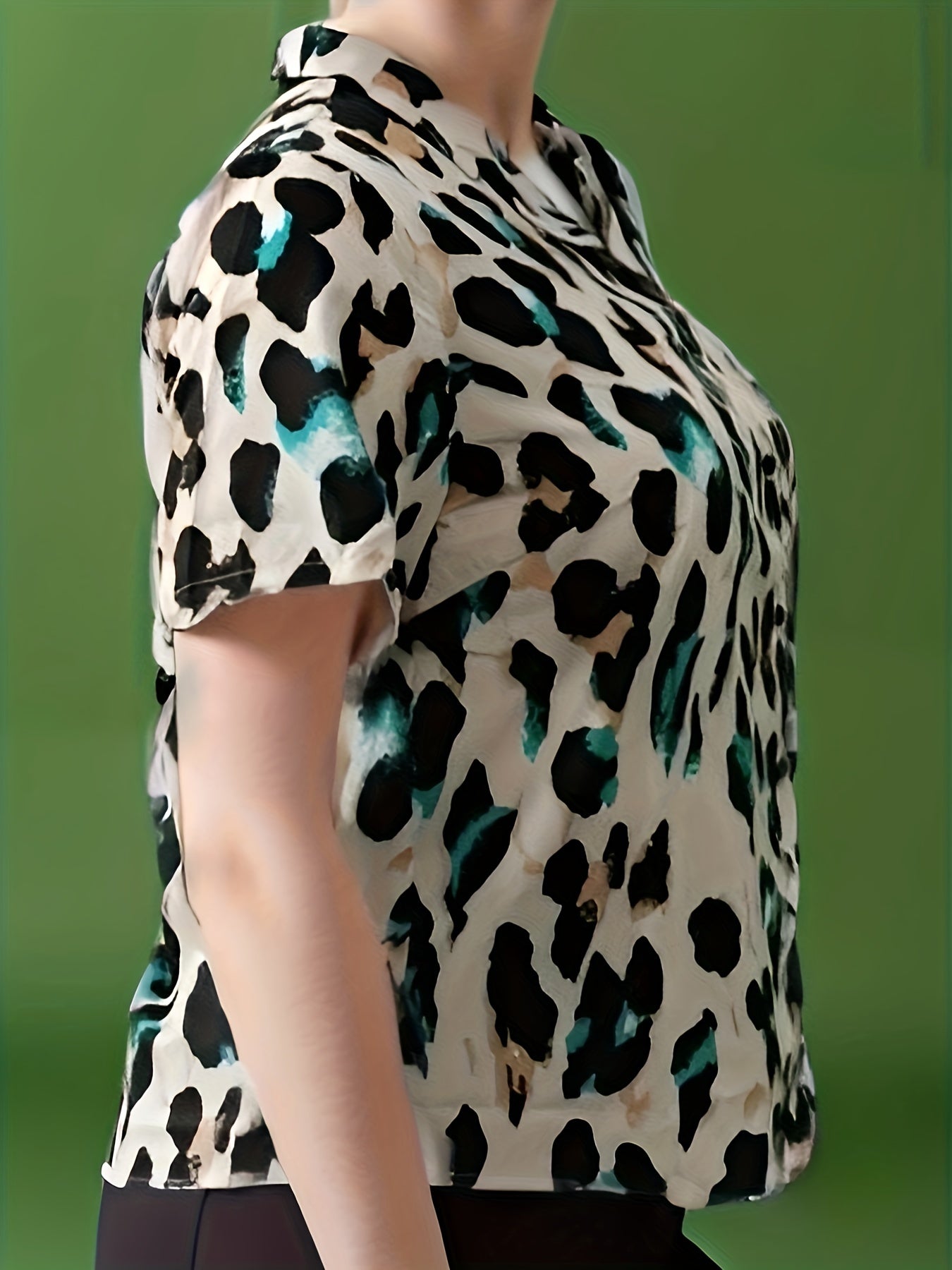 Women's Leopard Print Button-Up Short Sleeve Blouse