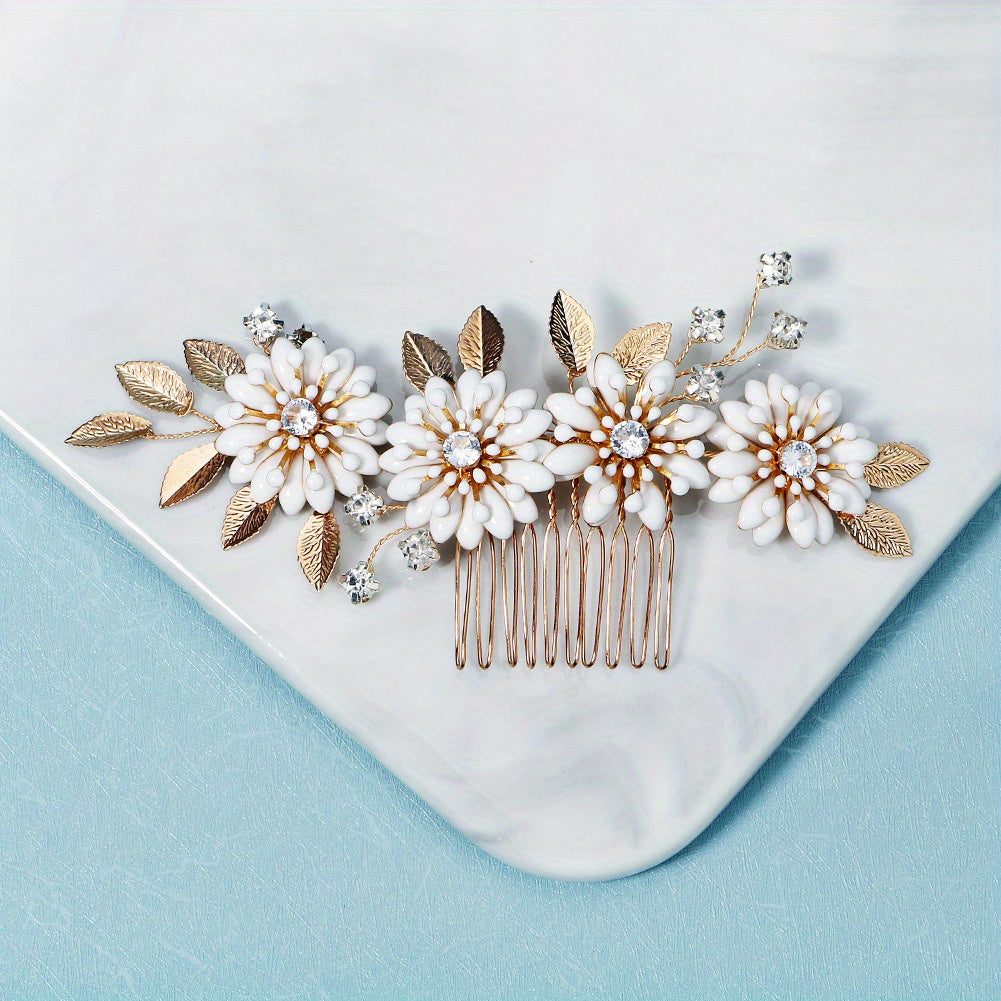 Flower & Rhinestone Hair Comb Baroque Style Bridal Wedding Headwear