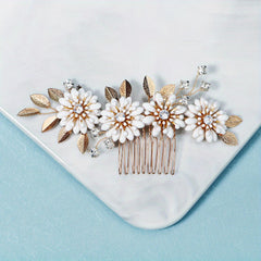 Flower & Rhinestone Hair Comb Baroque Style Bridal Wedding Headwear