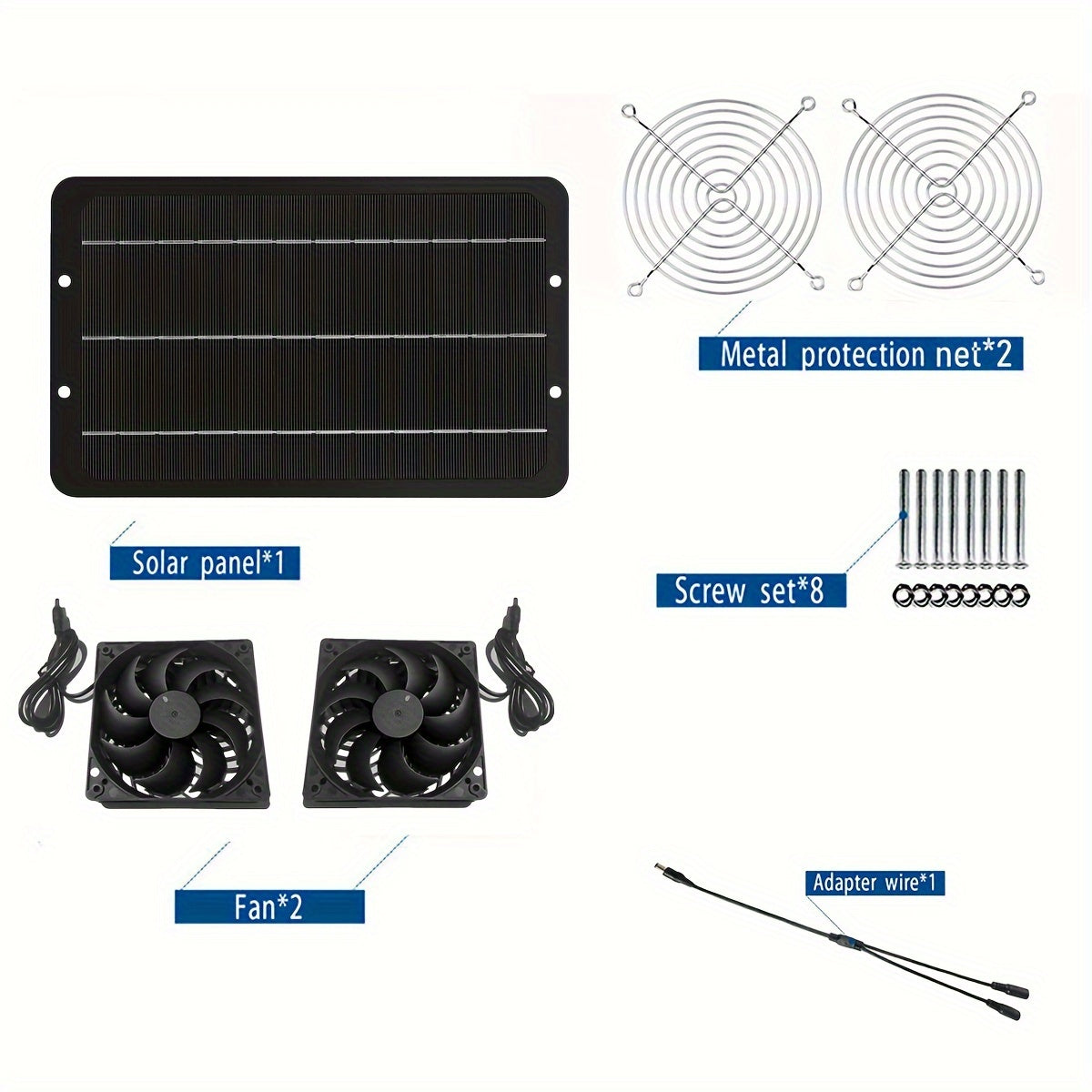 10W 12V Solar Panel Dual Fans Kit Portable Ventilation Fan Outdoor Waterproof