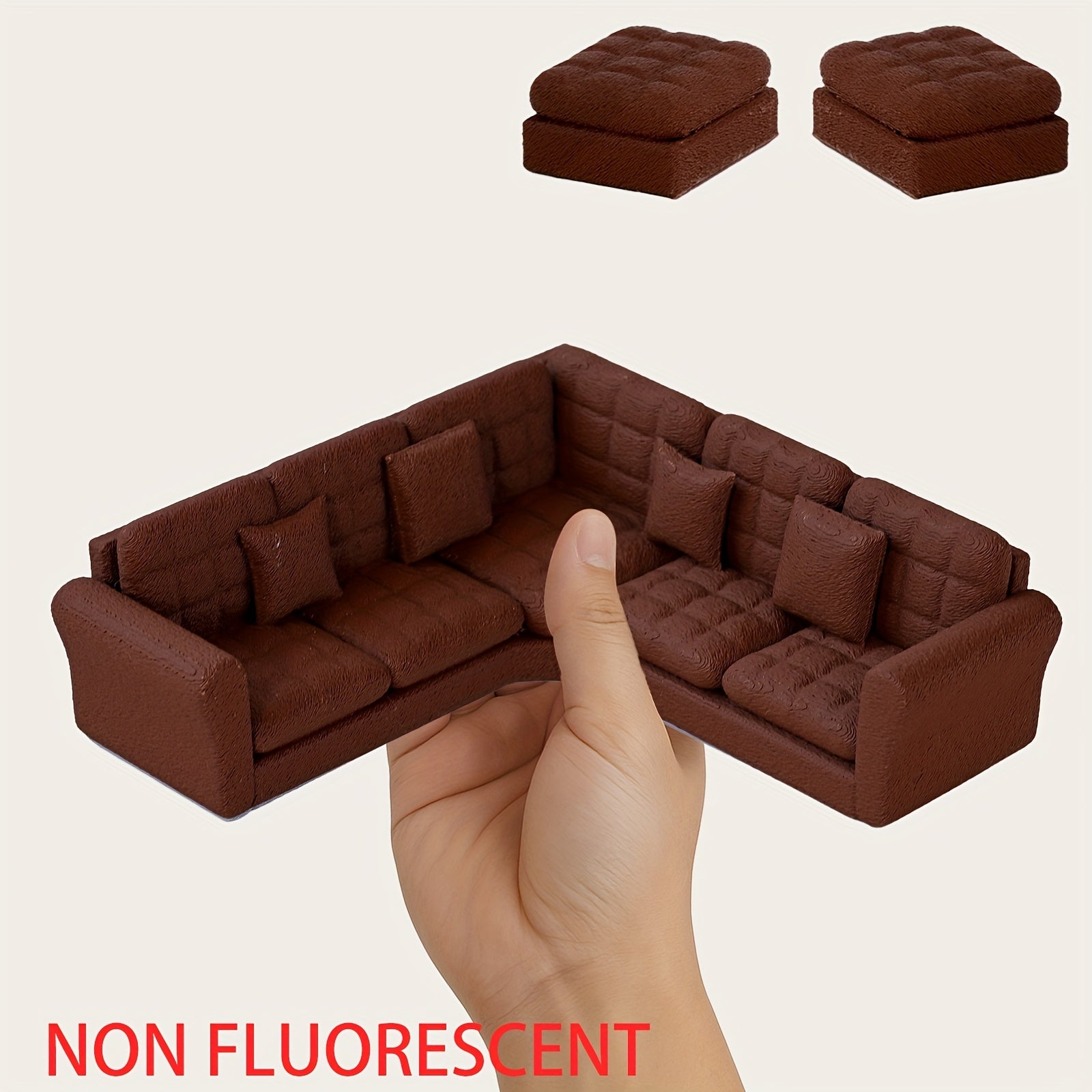 Dollhouse Sofa Set with Ottomans 5 Seat Corner Couch Modern Toy Furniture
