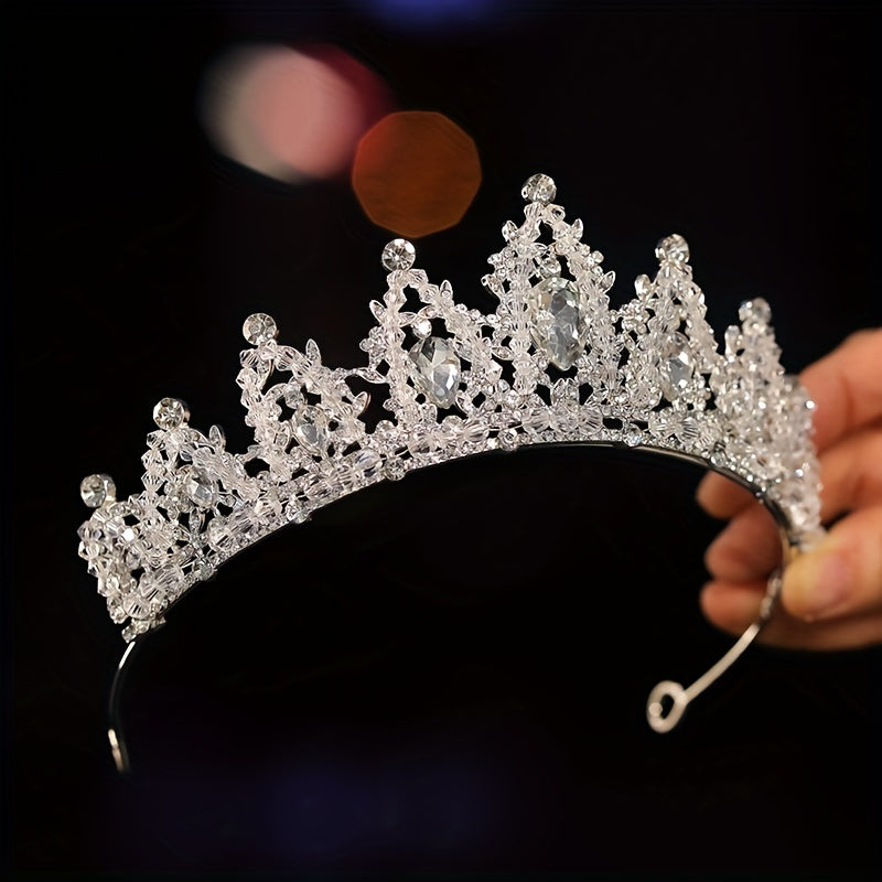 Baroque Style Crystal Headband Princess Rhinestone Crown Silvery Tiara
