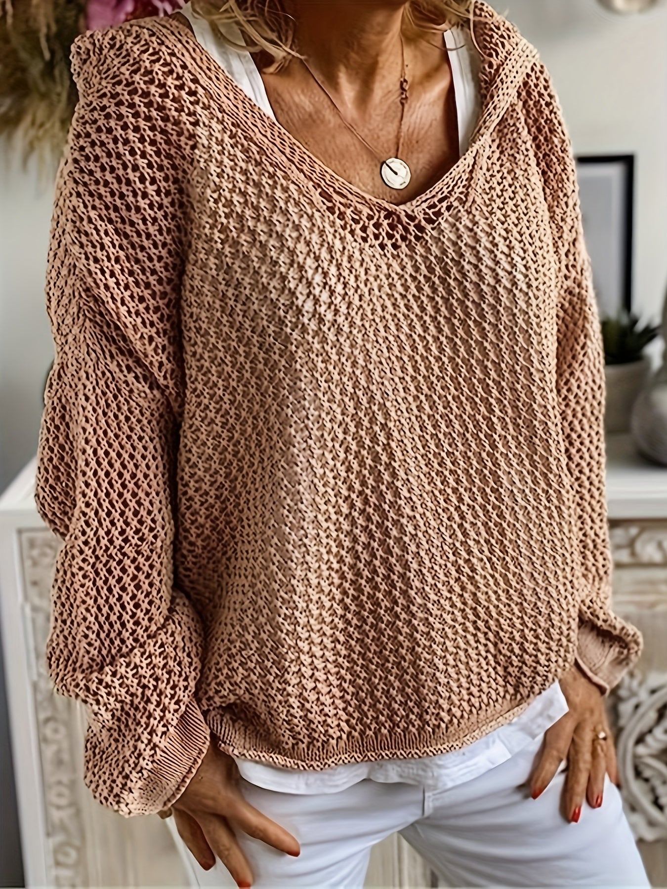 Casual Sweater Women's Plus Solid Hollow Out Long Sleeve Hoodie Jumper