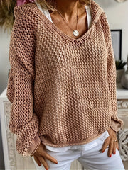 Casual Sweater Women's Plus Solid Hollow Out Long Sleeve Hoodie Jumper
