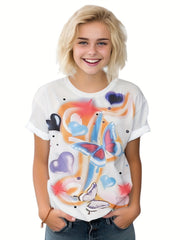 Girls Boys Butterfly & Heart Graphic T-shirt Summer Sports