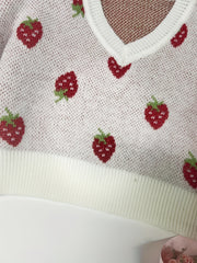 Girls Strawberry Jacquard Sweater Cropped Length