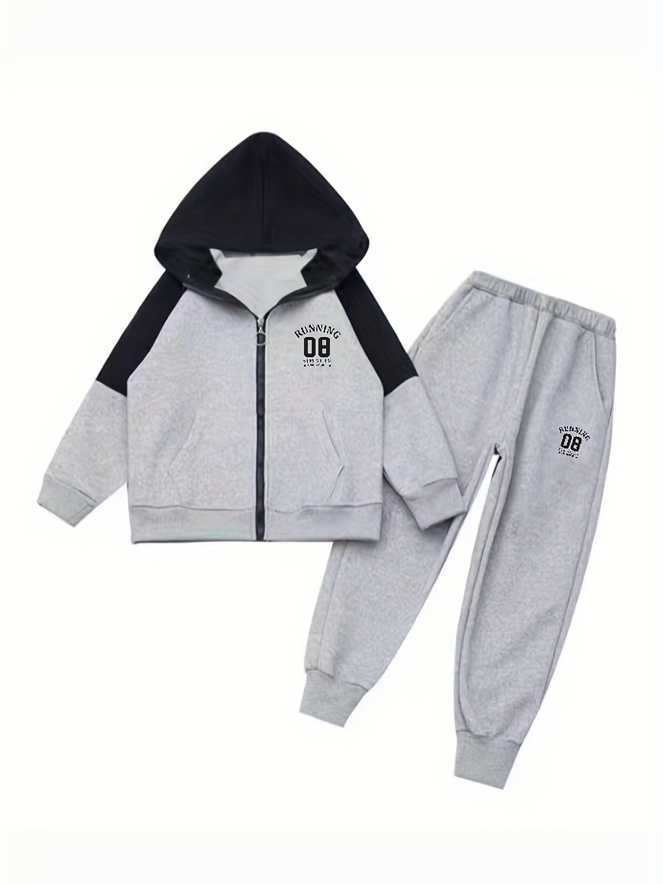 Boy's Cartoon Print 2pc Zip Up Hoodie & Sweatpants Set