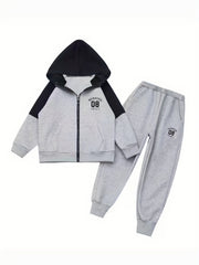 Boy's Cartoon Print 2pc Zip Up Hoodie & Sweatpants Set