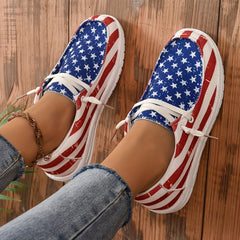 Women's Star & Striped Canvas Shoes Casual Lace Up Outdoor Sneakers Lightweight