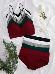 Solid Ribbed Bra & Panties Push Up Lingerie Set