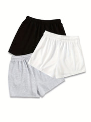 3 Pack Solid Drawstring Shorts for Women