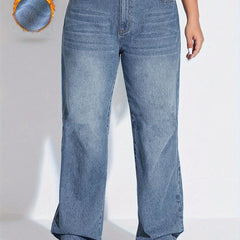 Wide Leg Washed Jeans Button Fly Casual Denim