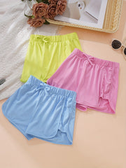 3pcs Girls Elastic Waist Bow Casual Sports Running Shorts