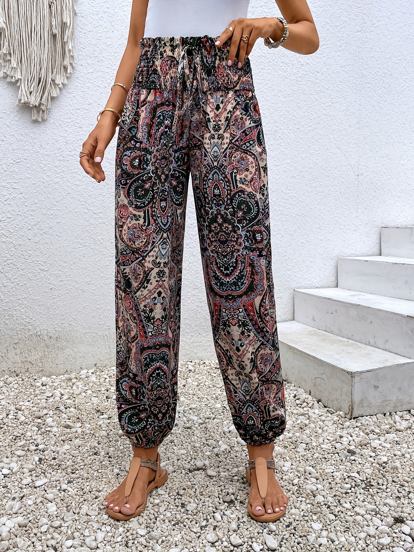 Paisley Print Joggers Boho Pants for Spring & Summer