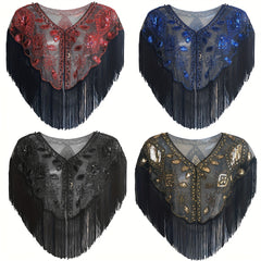 1920s Sequin Beaded Tassel Flapper Shawl Vintage Embroidery Classic Wedding