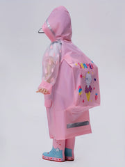 Cartoon Kitty Print Raincoat Rain Ponchos For Boys & Girls