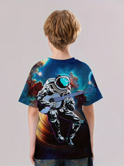Colorful Astronaut Print Kid's T shirt Short Sleeve Top