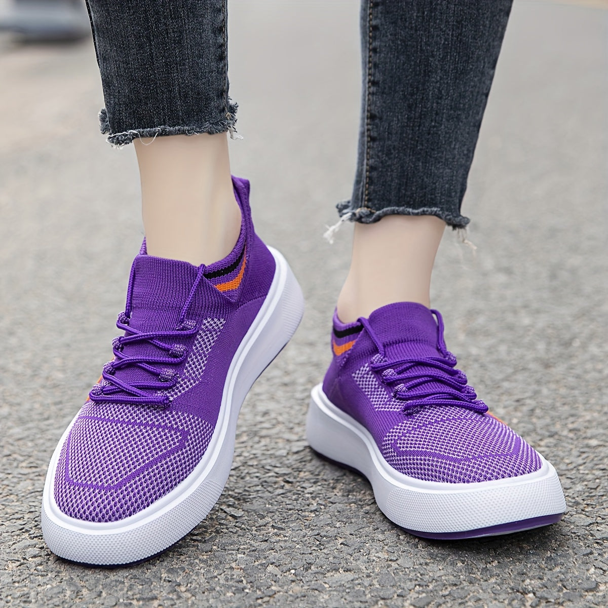 Women's Letter Print Sneakers Breathable Knit Lace Up Outdoor Shoes Lightweight