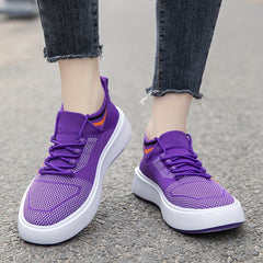 Women's Letter Print Sneakers Breathable Knit Lace Up Outdoor Shoes Lightweight