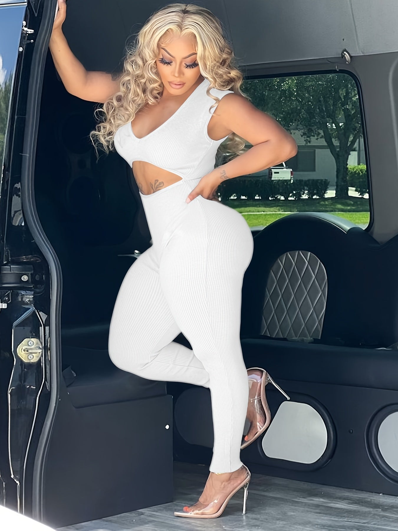 Sleeveless Cutout Jumpsuit Solid Bodycon Sexy Outfit