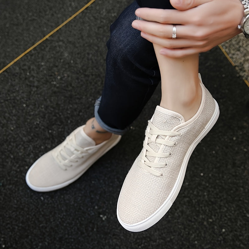 Men's Linen Lace Up Casual Sneakers Breathable Lightweight Shoes