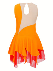 Girls Sleeveless Ice Skating Dress Rhinestone Gymnastic Leotard