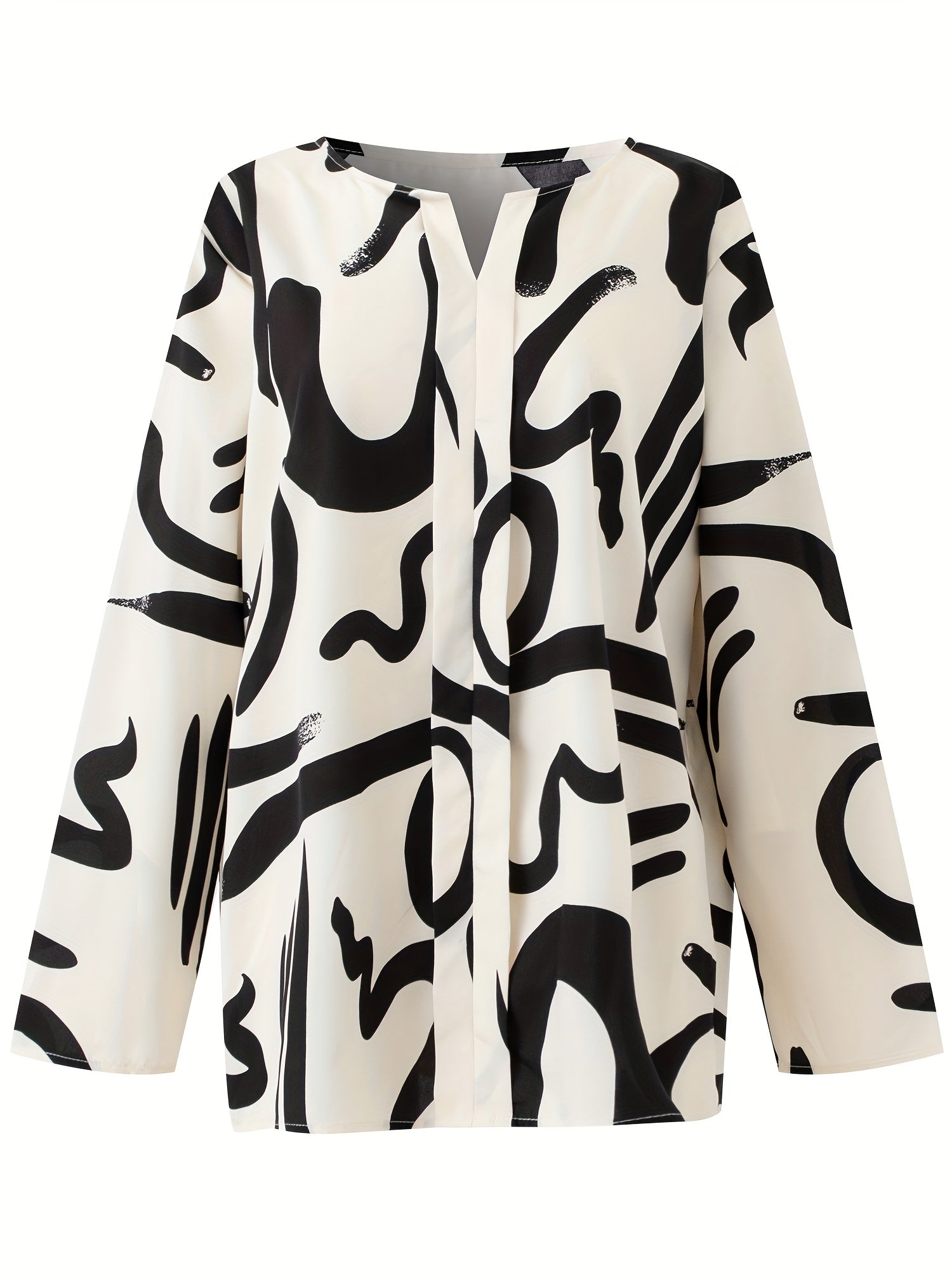 Casual Blouse Women's Plus Brush Print Long Sleeve