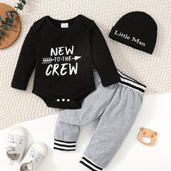 Newborn Baby Boy Clothes Crew Romper Bodysuit Pants Hat Set