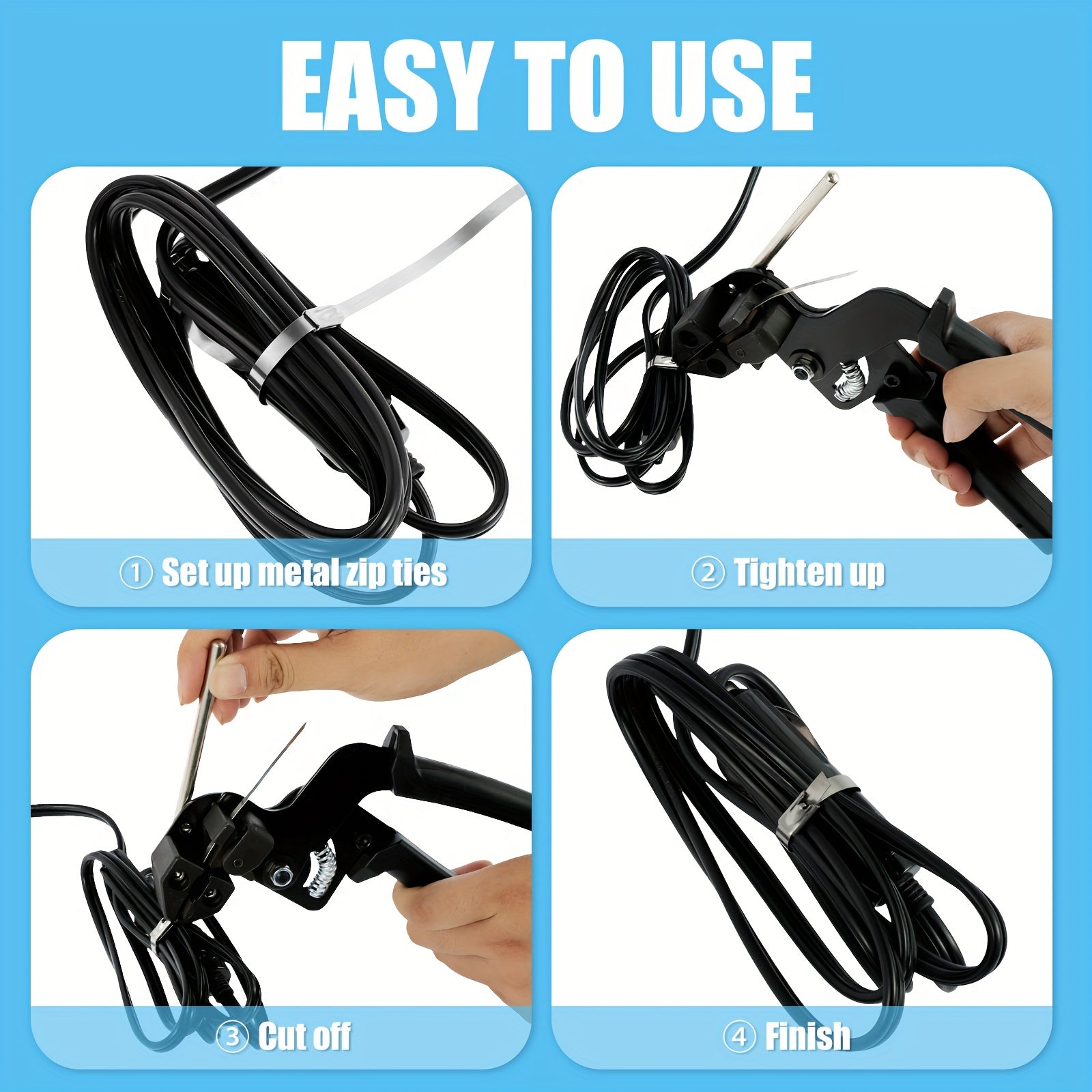 Cable Tie Cutter Tool Kit with 100 Metal Zip Ties