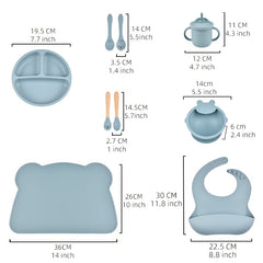 9pcs Kids Tableware Set Silicone Divided Plate Fork Spoon Cartoon Table Mat