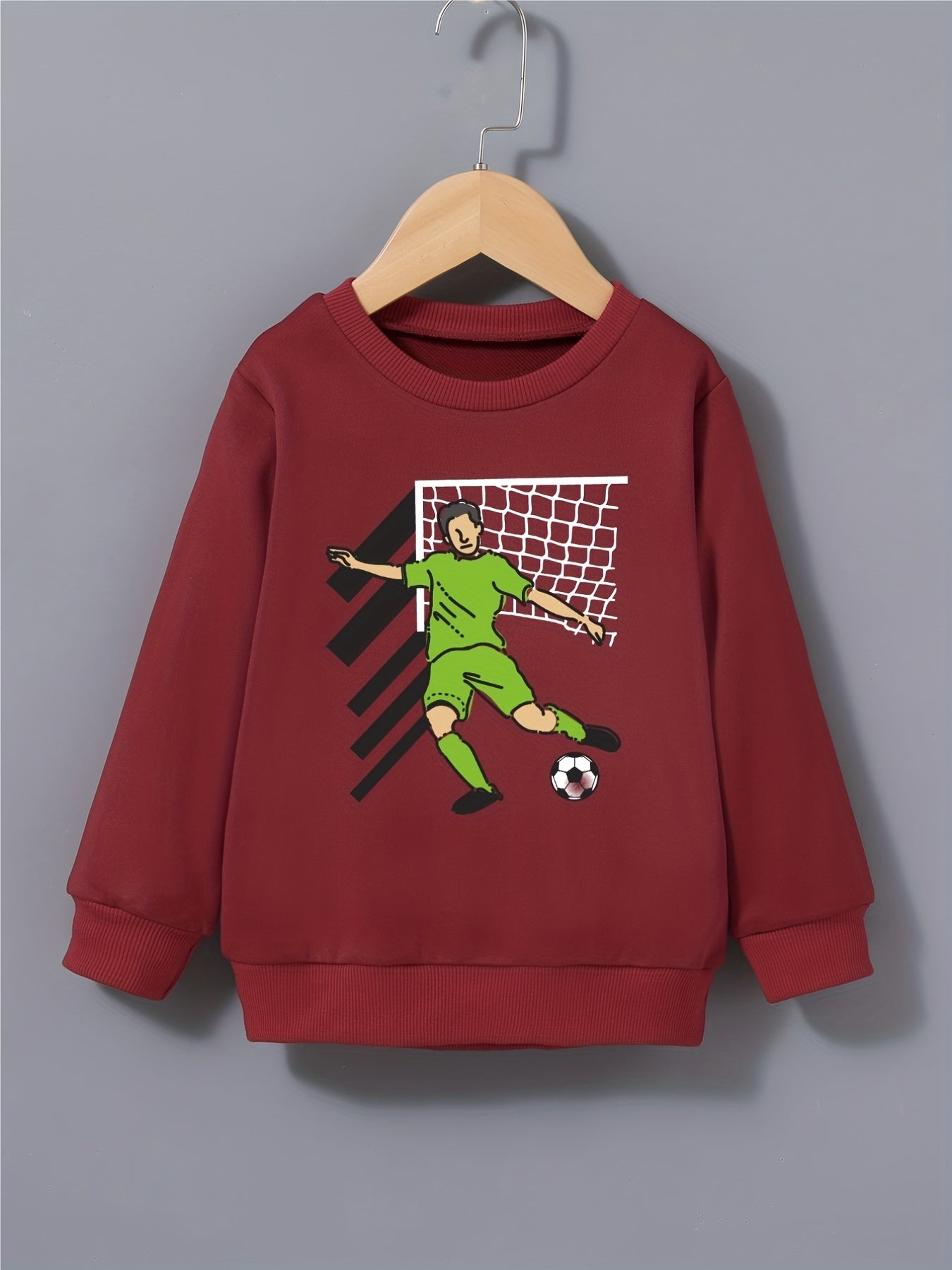 Cartoon Football Player Print Boys Sweatshirt