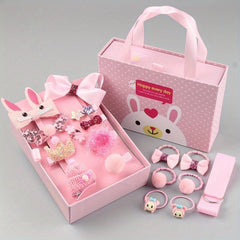 18pcs Pink Hair Clips & Elastic Ties for Girls Hair Accessories