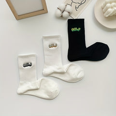 3 Pairs Letter Embroidery Crew Socks Comfy Breathable Sports Stockings