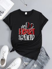 Heart Baseball Letter Short Sleeve Sports Tee for Women