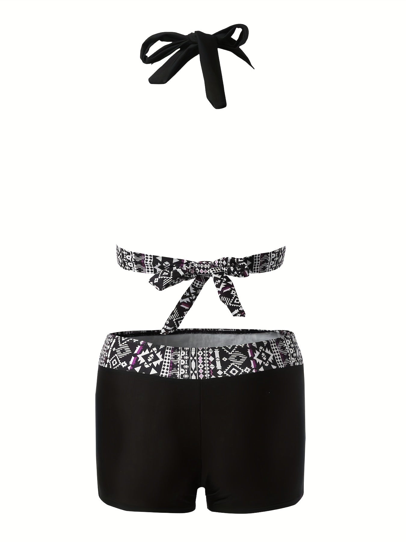 Geometric Print V Neck Halter Bikini Set Tie Back Neck 2 Piece Bathing Suit Swim