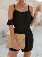Cold Shoulder Romper Jumpsuit Cinched Waist