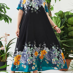 Floral Print Kaftan Dress Short Sleeve Maxi