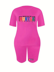 Two Piece Set Sports Biker Shorts & Short Sleeve Crew Neck T Shirt