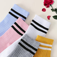 10pairs Mixed Ribbed Striped Crew Socks Women's Stockings & Hosiery