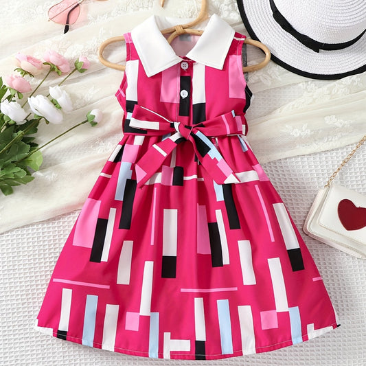 Toddler Girls Sleeveless Abstract Graphic Button Belted Dress