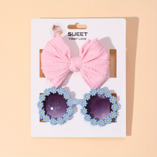 Girls Flower Sunglasses & Bow Headband Set Hair Accessories