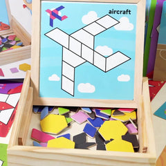 Wooden Jigsaw Puzzle Geometric Shape 3D Building Blocks Educational Toy